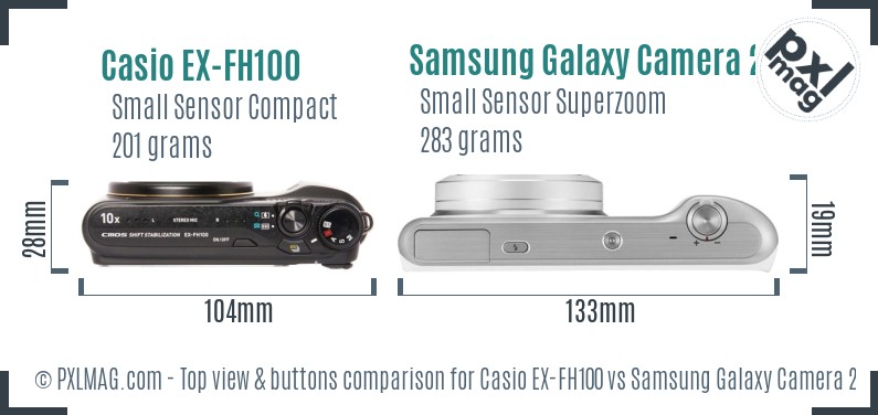 Casio EX-FH100 vs Samsung Galaxy Camera 2 top view buttons comparison