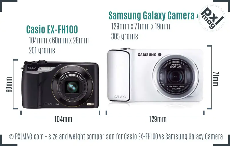 Casio EX-FH100 vs Samsung Galaxy Camera 4G size comparison