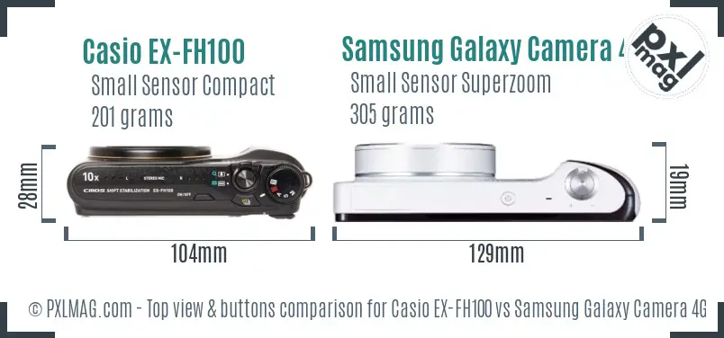 Casio EX-FH100 vs Samsung Galaxy Camera 4G top view buttons comparison