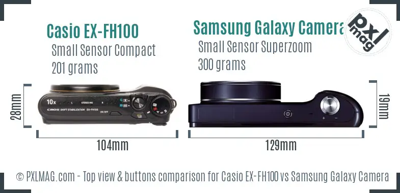 Casio EX-FH100 vs Samsung Galaxy Camera top view buttons comparison