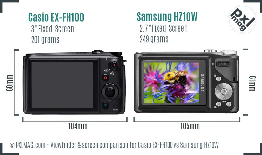 Casio EX-FH100 vs Samsung HZ10W Screen and Viewfinder comparison