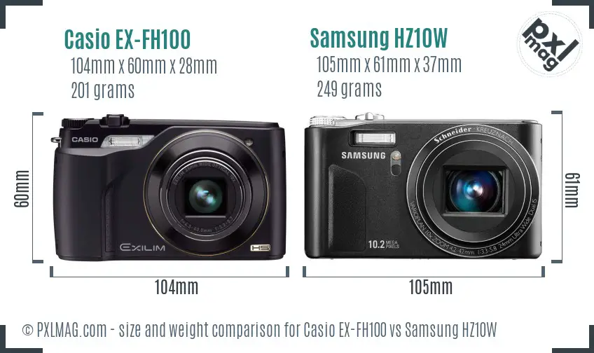 Casio EX-FH100 vs Samsung HZ10W size comparison