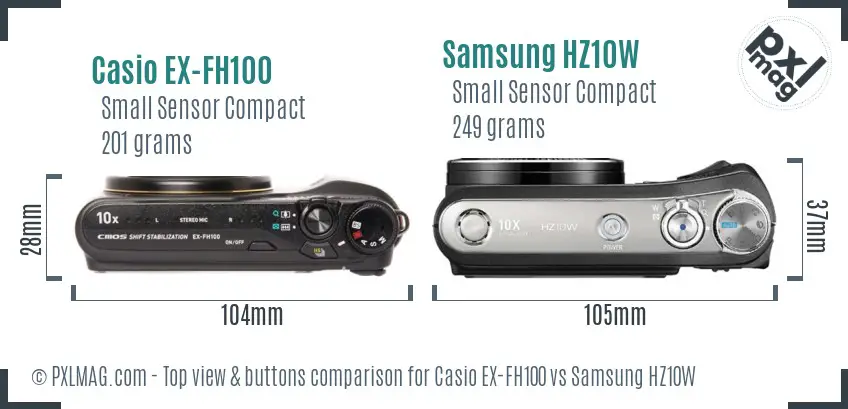 Casio EX-FH100 vs Samsung HZ10W top view buttons comparison