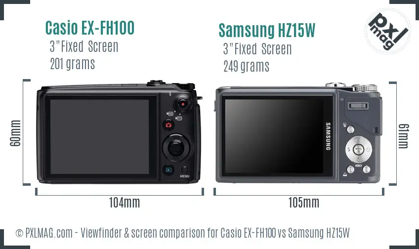 Casio EX-FH100 vs Samsung HZ15W Screen and Viewfinder comparison