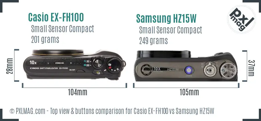 Casio EX-FH100 vs Samsung HZ15W top view buttons comparison