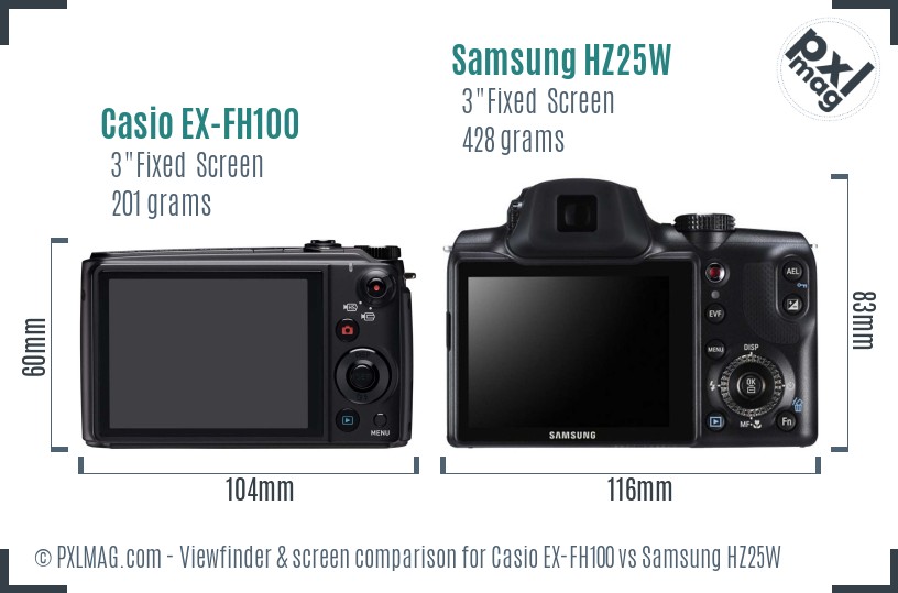 Casio EX-FH100 vs Samsung HZ25W Screen and Viewfinder comparison