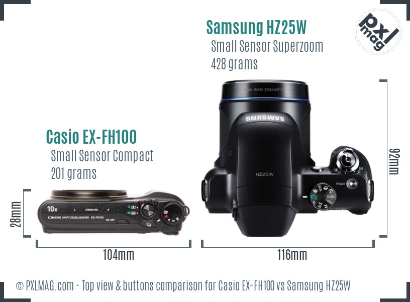 Casio EX-FH100 vs Samsung HZ25W top view buttons comparison