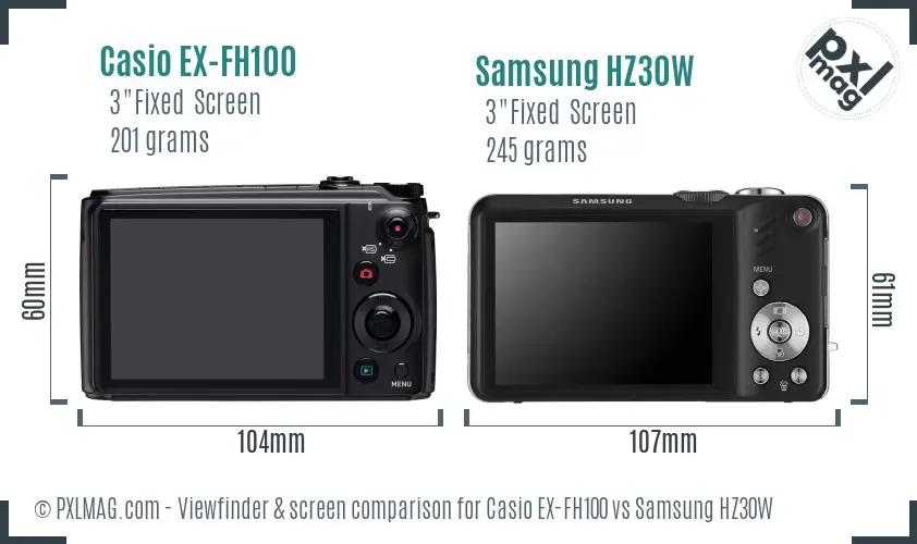 Casio EX-FH100 vs Samsung HZ30W Screen and Viewfinder comparison