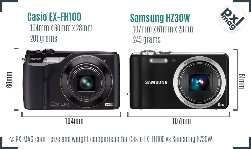 Casio EX-FH100 vs Samsung HZ30W size comparison