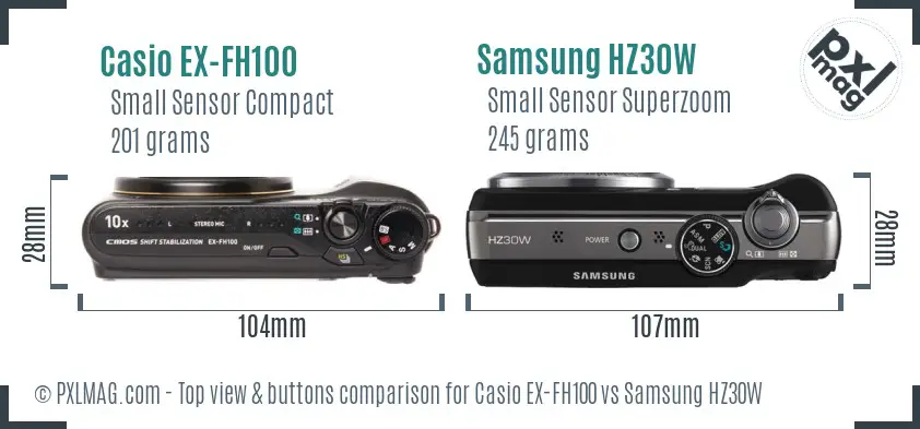 Casio EX-FH100 vs Samsung HZ30W top view buttons comparison