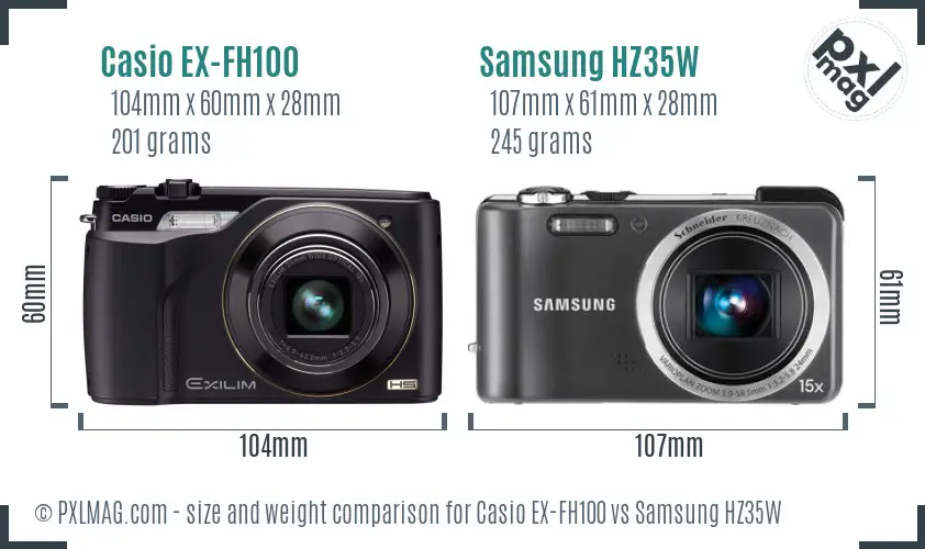 Casio EX-FH100 vs Samsung HZ35W size comparison