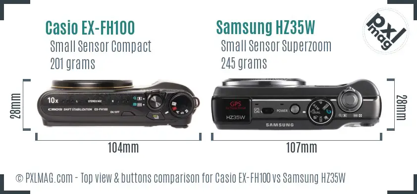 Casio EX-FH100 vs Samsung HZ35W top view buttons comparison