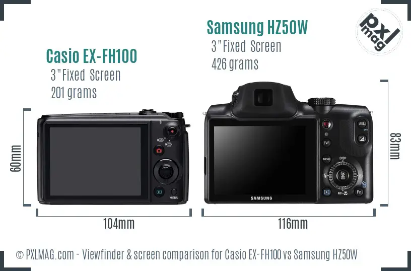 Casio EX-FH100 vs Samsung HZ50W Screen and Viewfinder comparison Casio EX-FH100 vs Samsung HZ50W Screen and Viewfinder comparison