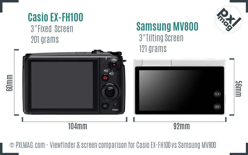 Casio EX-FH100 vs Samsung MV800 Screen and Viewfinder comparison