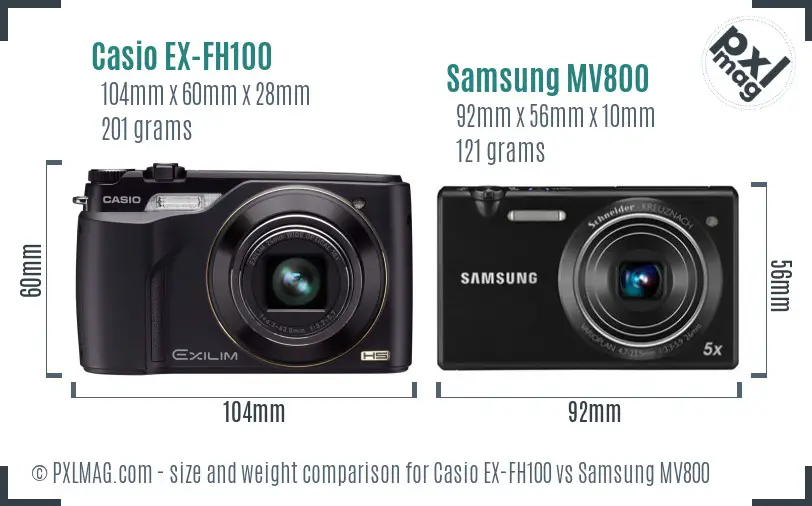 Casio EX-FH100 vs Samsung MV800 size comparison