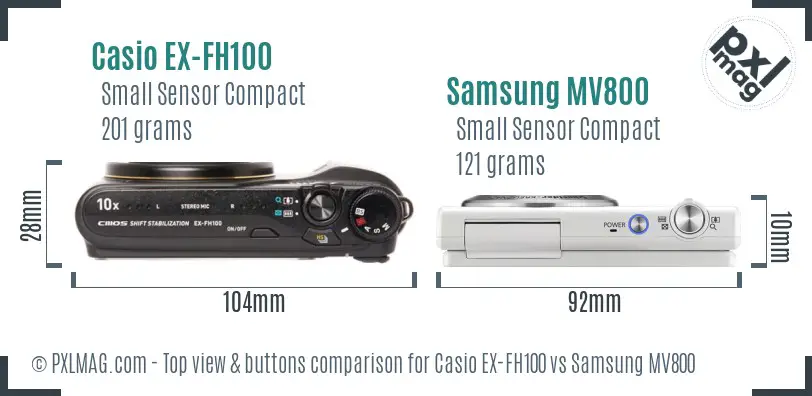 Casio EX-FH100 vs Samsung MV800 top view buttons comparison