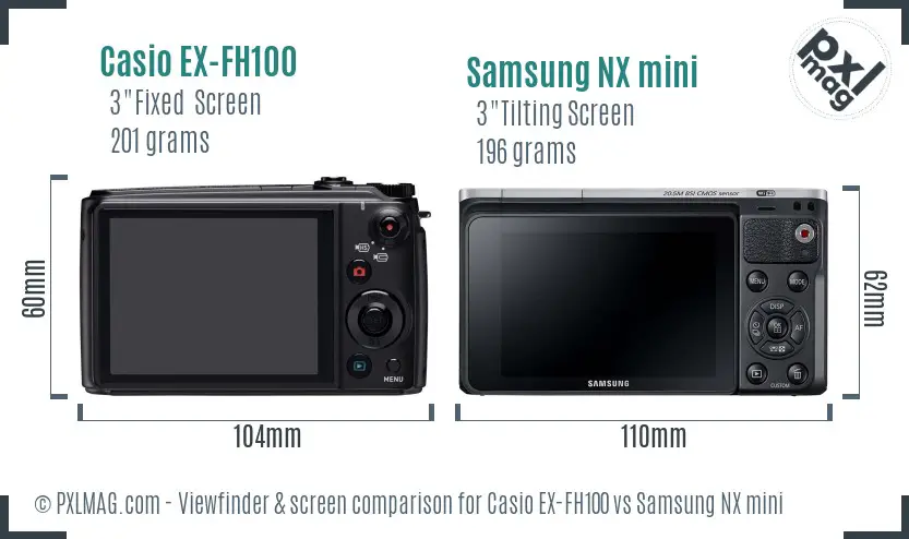 Casio EX-FH100 vs Samsung NX mini Screen and Viewfinder comparison Casio EX-FH100 vs Samsung NX mini Screen and Viewfinder comparison