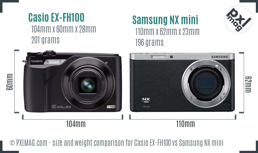 Casio EX-FH100 vs Samsung NX mini size comparison Casio EX-FH100 vs Samsung NX mini size comparison