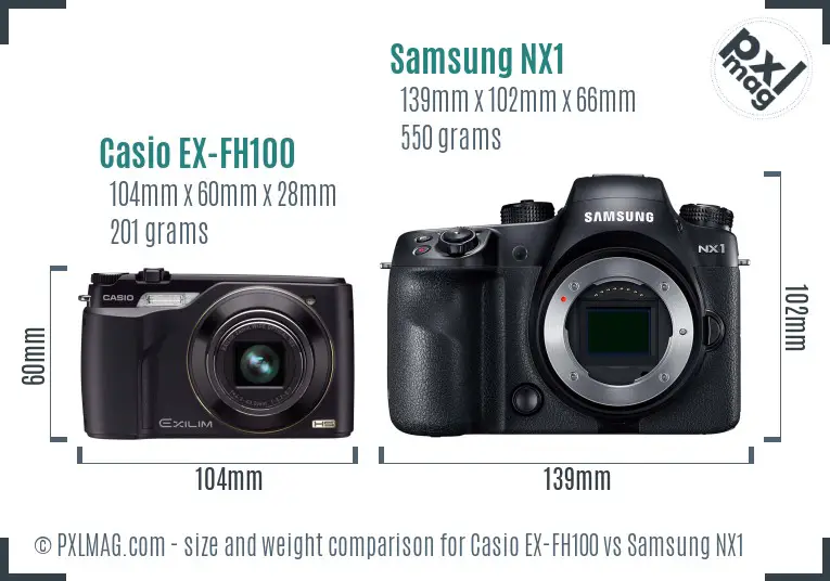 Casio EX-FH100 vs Samsung NX1 size comparison