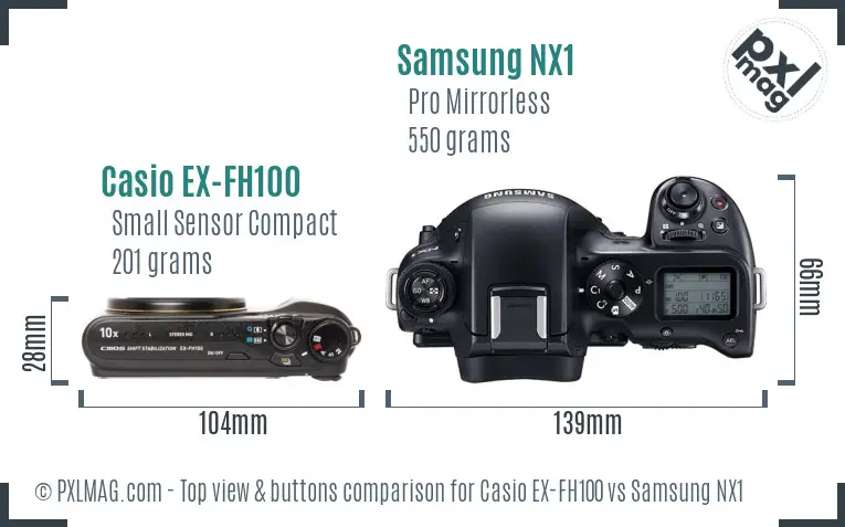 Casio EX-FH100 vs Samsung NX1 top view buttons comparison