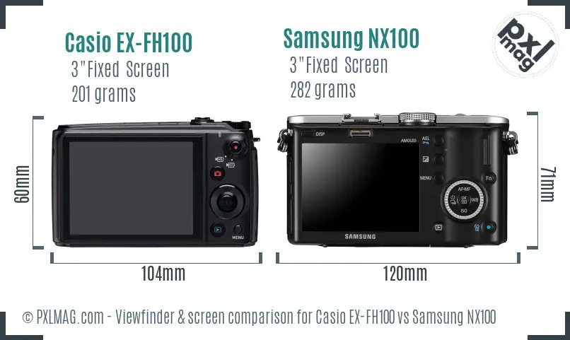 Casio EX-FH100 vs Samsung NX100 Screen and Viewfinder comparison