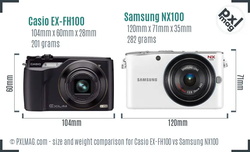 Casio EX-FH100 vs Samsung NX100 size comparison
