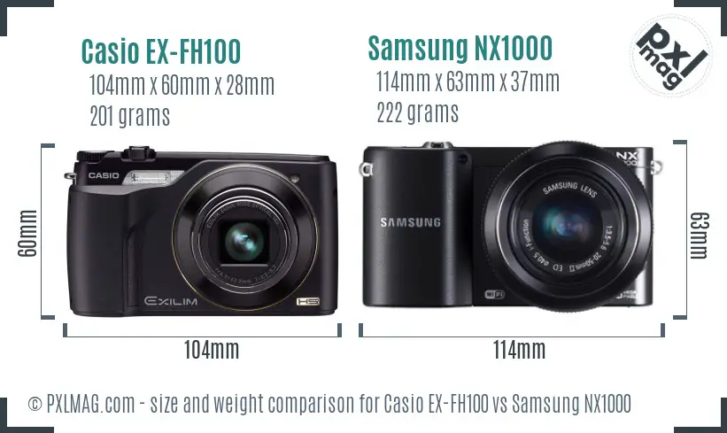 Casio EX-FH100 vs Samsung NX1000 size comparison