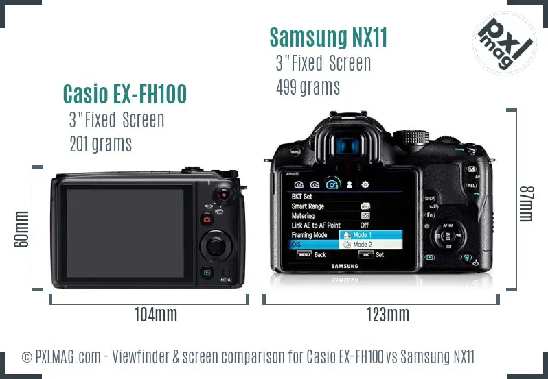 Casio EX-FH100 vs Samsung NX11 Screen and Viewfinder comparison