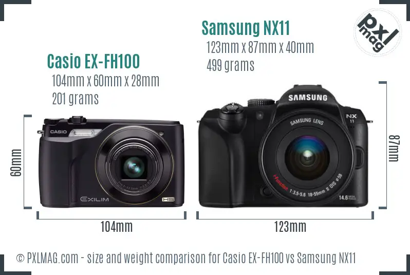 Casio EX-FH100 vs Samsung NX11 size comparison