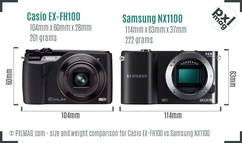 Casio EX-FH100 vs Samsung NX1100 size comparison