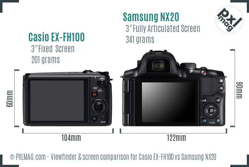 Casio EX-FH100 vs Samsung NX20 Screen and Viewfinder comparison