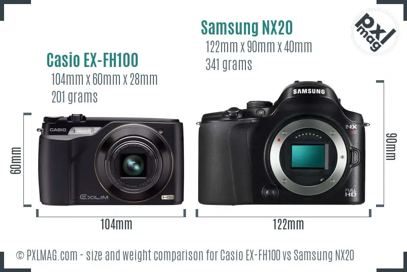 Casio EX-FH100 vs Samsung NX20 size comparison