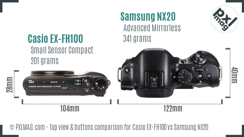 Casio EX-FH100 vs Samsung NX20 top view buttons comparison
