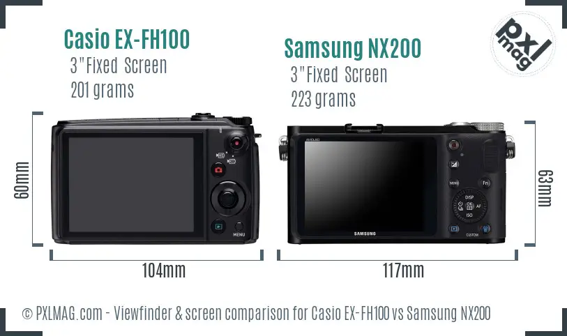 Casio EX-FH100 vs Samsung NX200 Screen and Viewfinder comparison