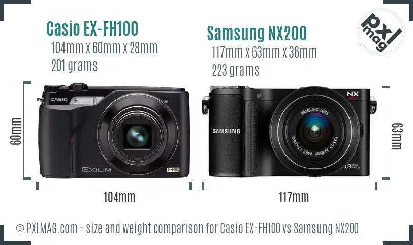 Casio EX-FH100 vs Samsung NX200 size comparison