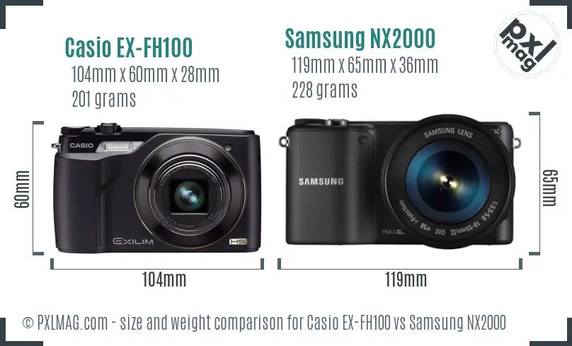 Casio EX-FH100 vs Samsung NX2000 size comparison Casio EX-FH100 vs Samsung NX2000 size comparison