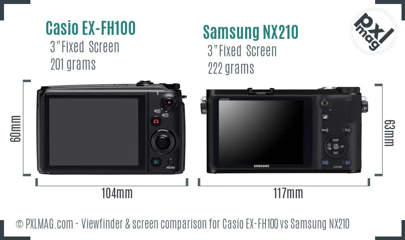 Casio EX-FH100 vs Samsung NX210 Screen and Viewfinder comparison