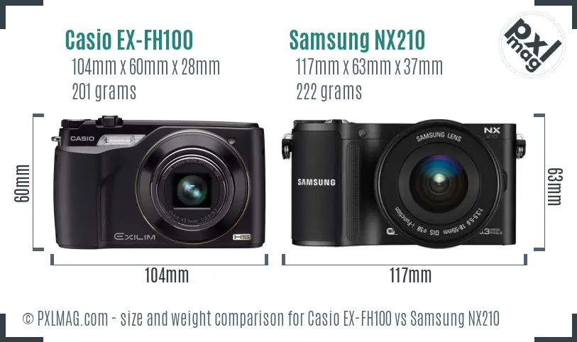 Casio EX-FH100 vs Samsung NX210 size comparison