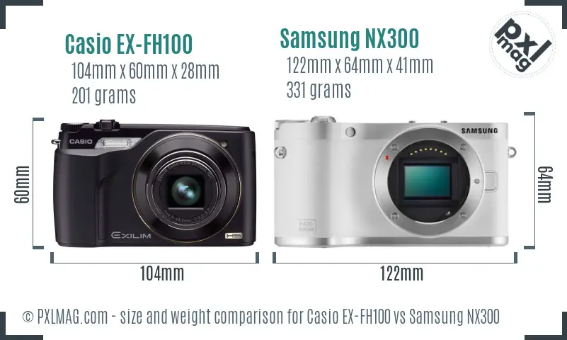 Casio EX-FH100 vs Samsung NX300 size comparison