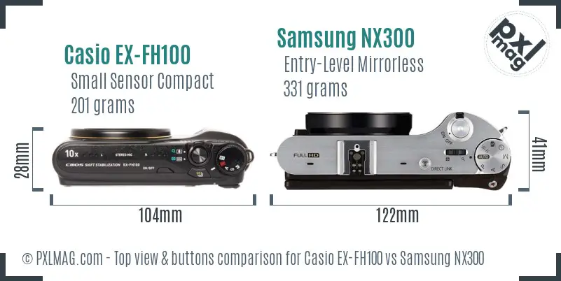 Casio EX-FH100 vs Samsung NX300 top view buttons comparison