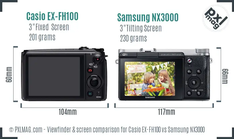 Casio EX-FH100 vs Samsung NX3000 Screen and Viewfinder comparison