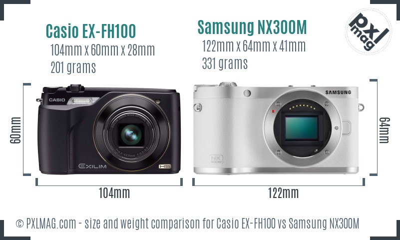 Casio EX-FH100 vs Samsung NX300M size comparison