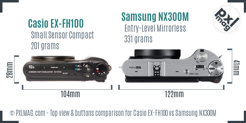 Casio EX-FH100 vs Samsung NX300M top view buttons comparison