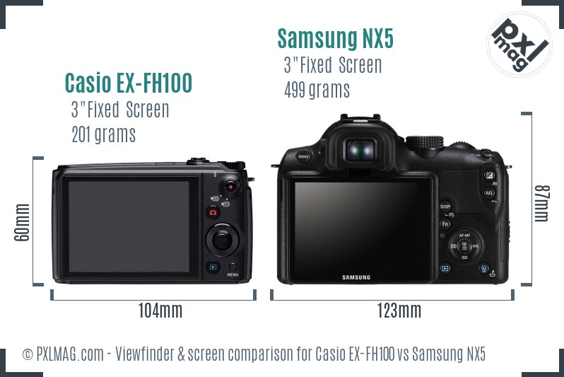 Casio EX-FH100 vs Samsung NX5 Screen and Viewfinder comparison