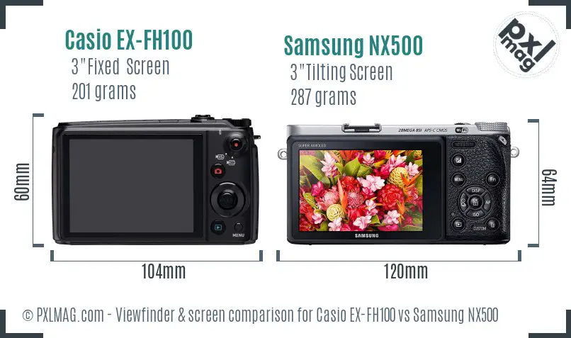 Casio EX-FH100 vs Samsung NX500 Screen and Viewfinder comparison Casio EX-FH100 vs Samsung NX500 Screen and Viewfinder comparison