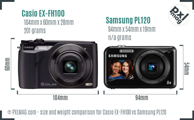 Casio EX-FH100 vs Samsung PL120 size comparison Casio EX-FH100 vs Samsung PL120 size comparison