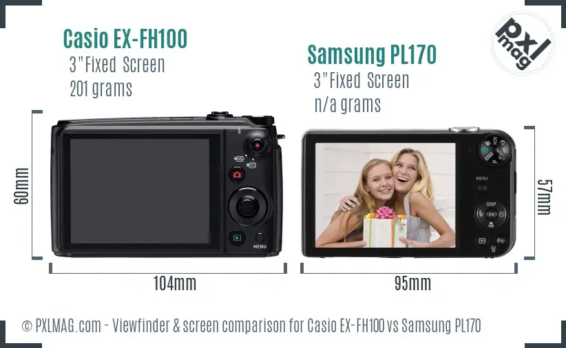 Casio EX-FH100 vs Samsung PL170 Screen and Viewfinder comparison