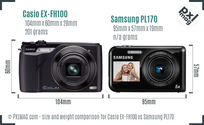 Casio EX-FH100 vs Samsung PL170 size comparison