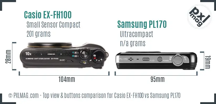 Casio EX-FH100 vs Samsung PL170 top view buttons comparison