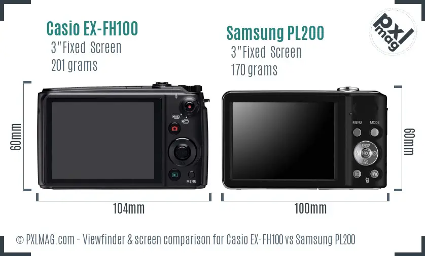 Casio EX-FH100 vs Samsung PL200 Screen and Viewfinder comparison